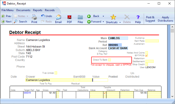 Debtor Receipt
