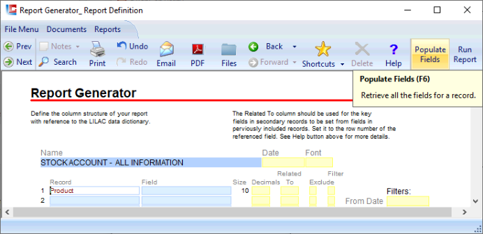 Report Generator Report Definition