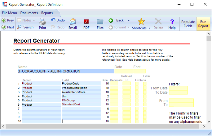 Report Generator Report Definition