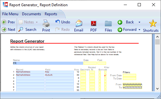 Report Generator Report Definition