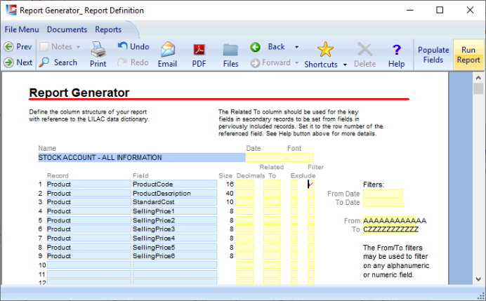 Report Generator Report Definition